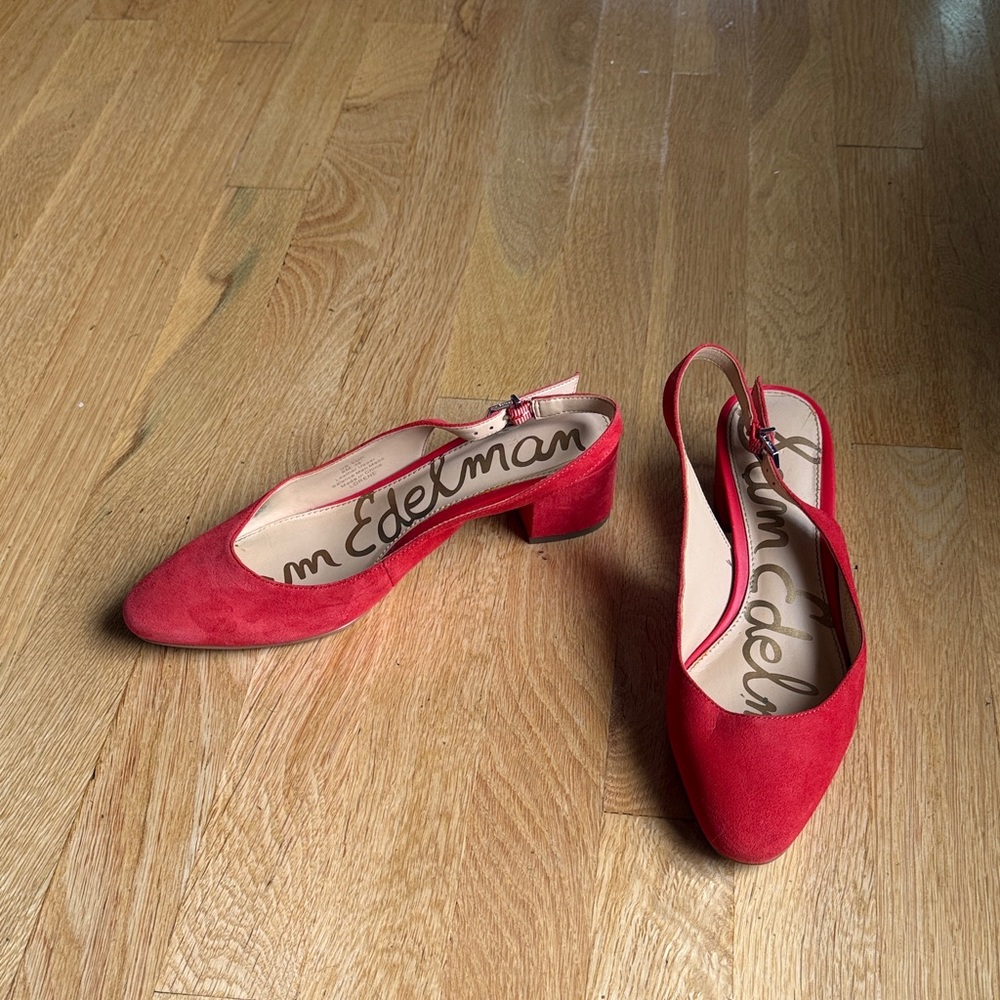 Sam Edelman Red Suede Slingback Block Heels